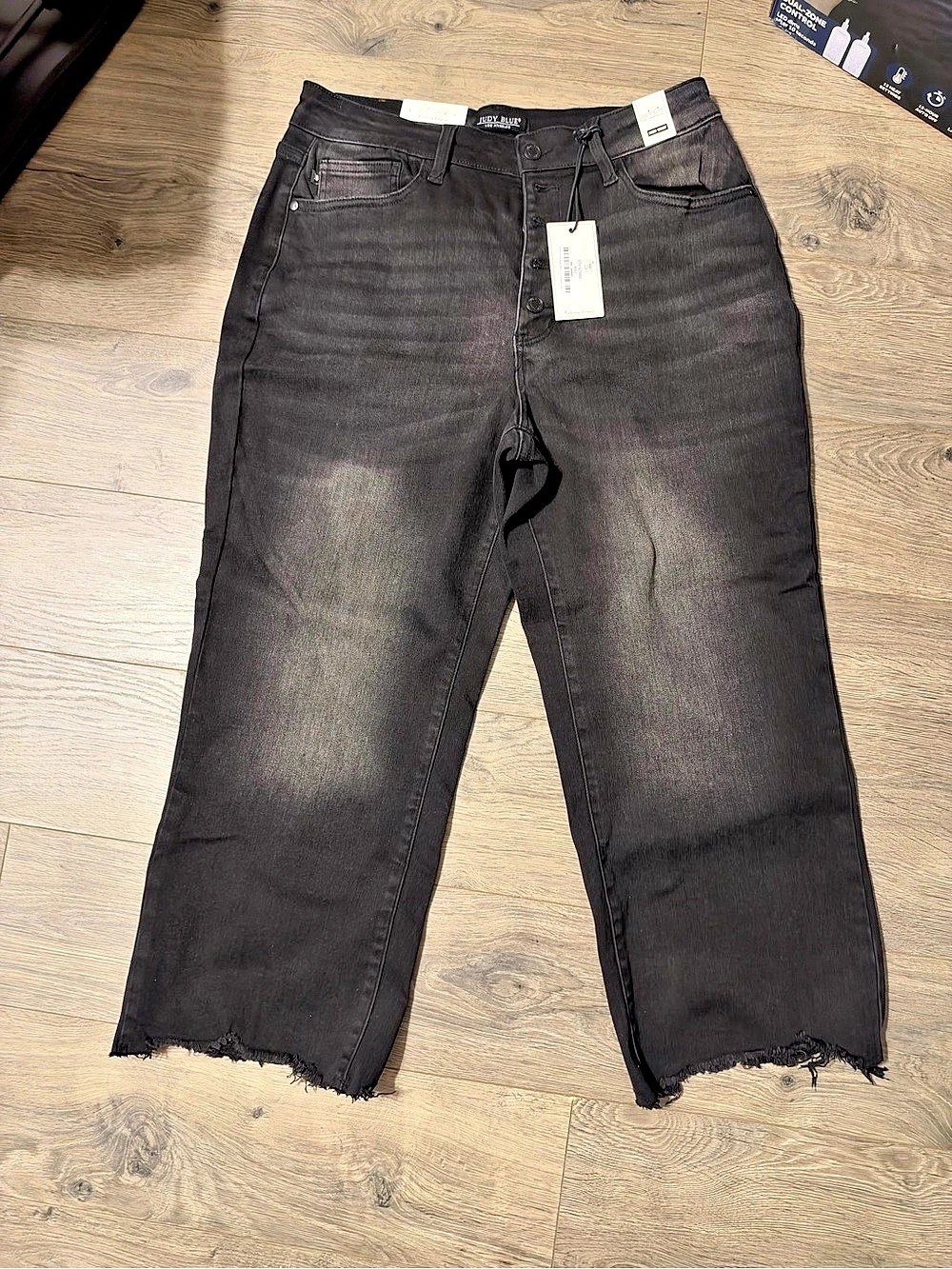 Judy Blue High Waist Destroy Raw Hem Wide Leg Denim Black 14W